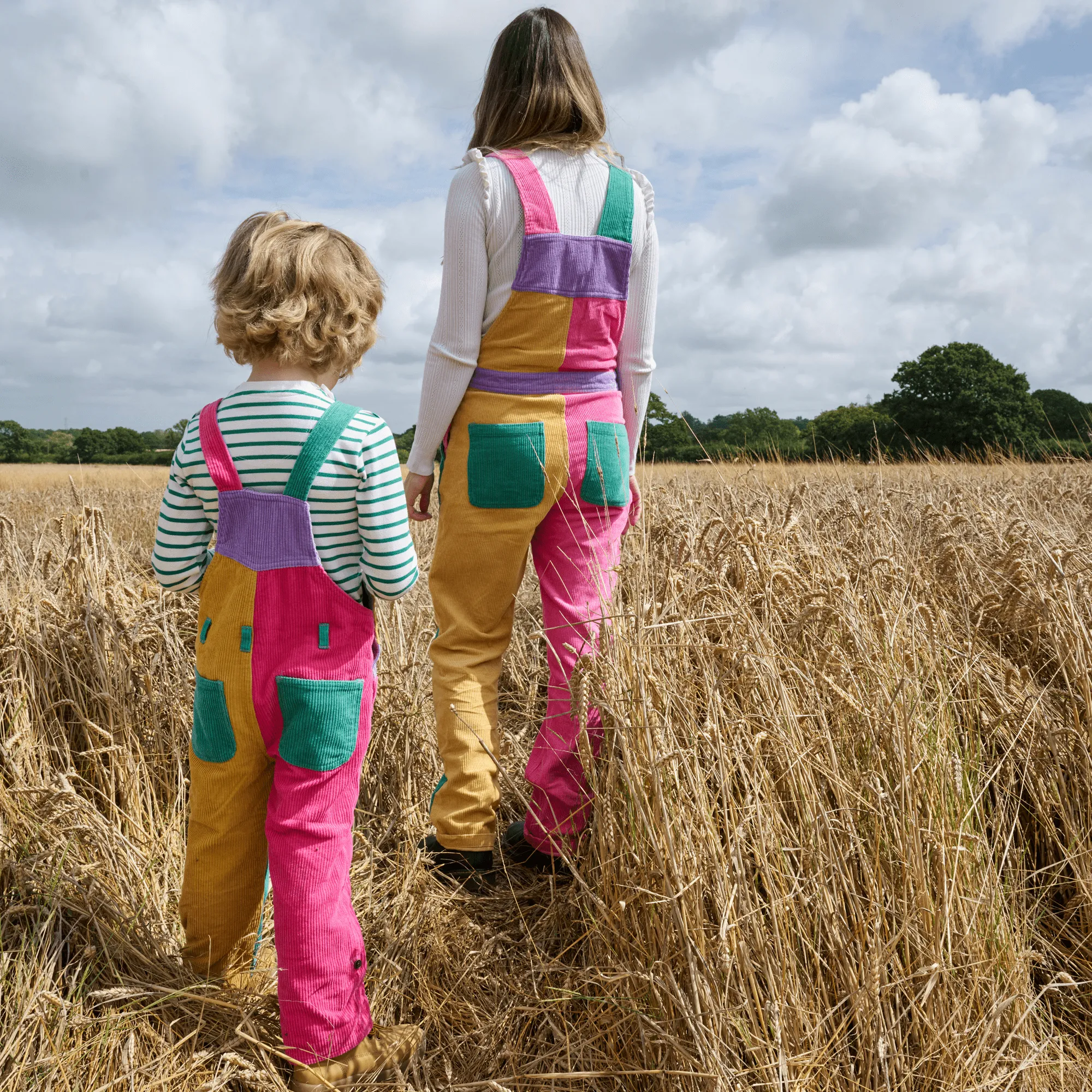 Patchwork Chunky Cord Dungarees - Bright