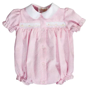 Pink Gingham Seersucker English Smocked Girl Bubble