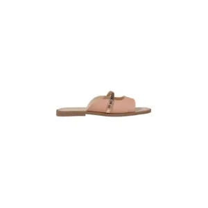 Pink Leather Slide Sandal with Studded Strap