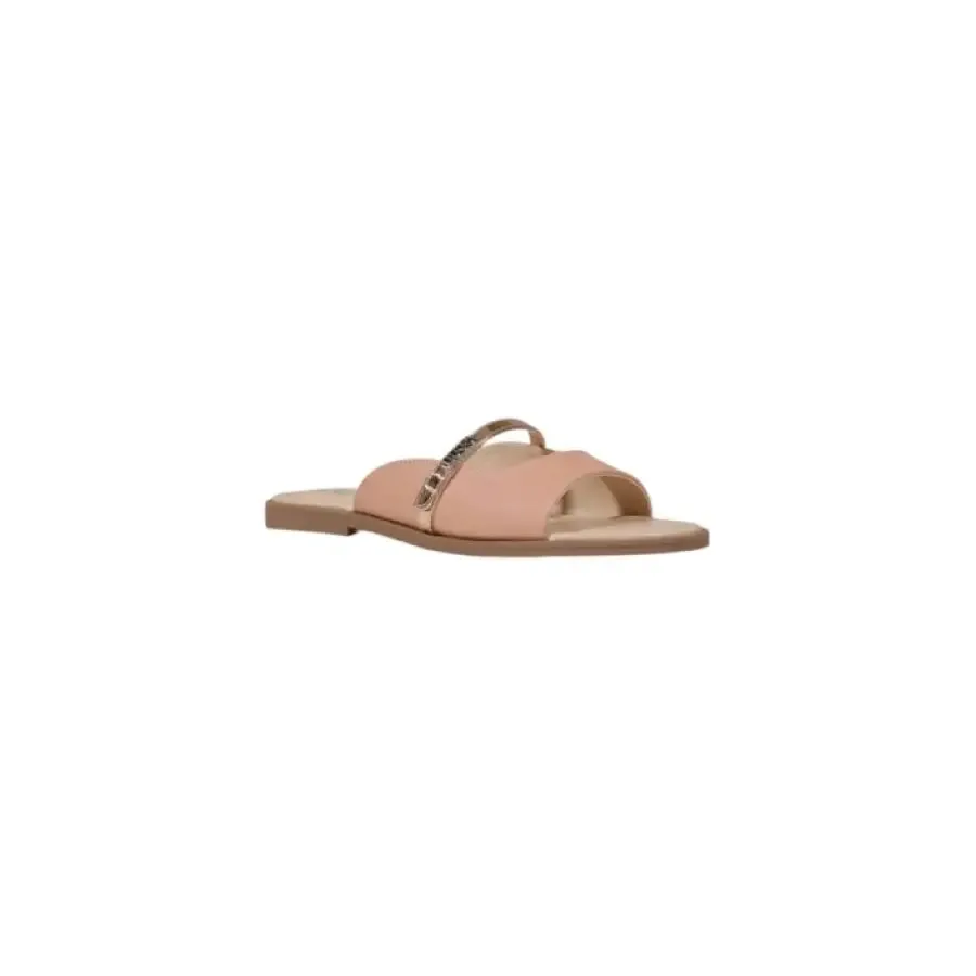 Pink Leather Slide Sandal with Studded Strap