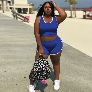 PlayfulWave Plus Size Crop Tank & High-Waist Shorts Set