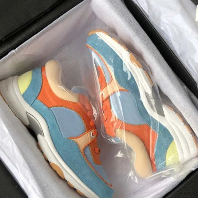 Plus Size 34-41 Women's Shoes Fashion Causal Sneaker Shoes Genuine Leather Flat Shoes Multi color Lace-up Shoes