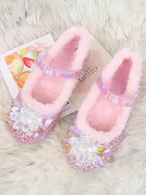 Plush and Glam Fur-Lined Princess Crystal Shoes By Liv and Mia