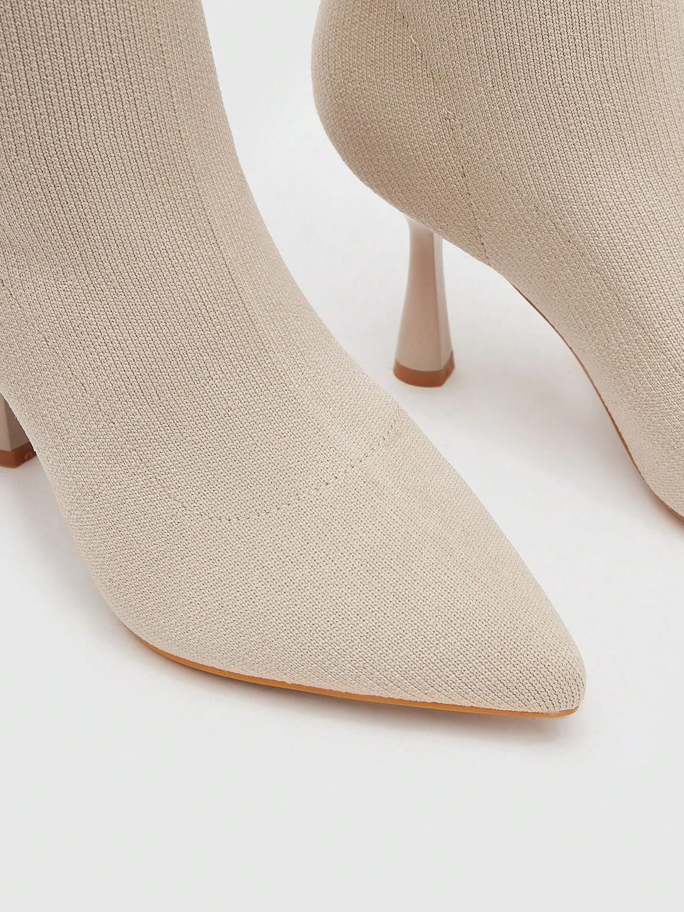 Point Toe, Heeled Sock Boots - Apricot