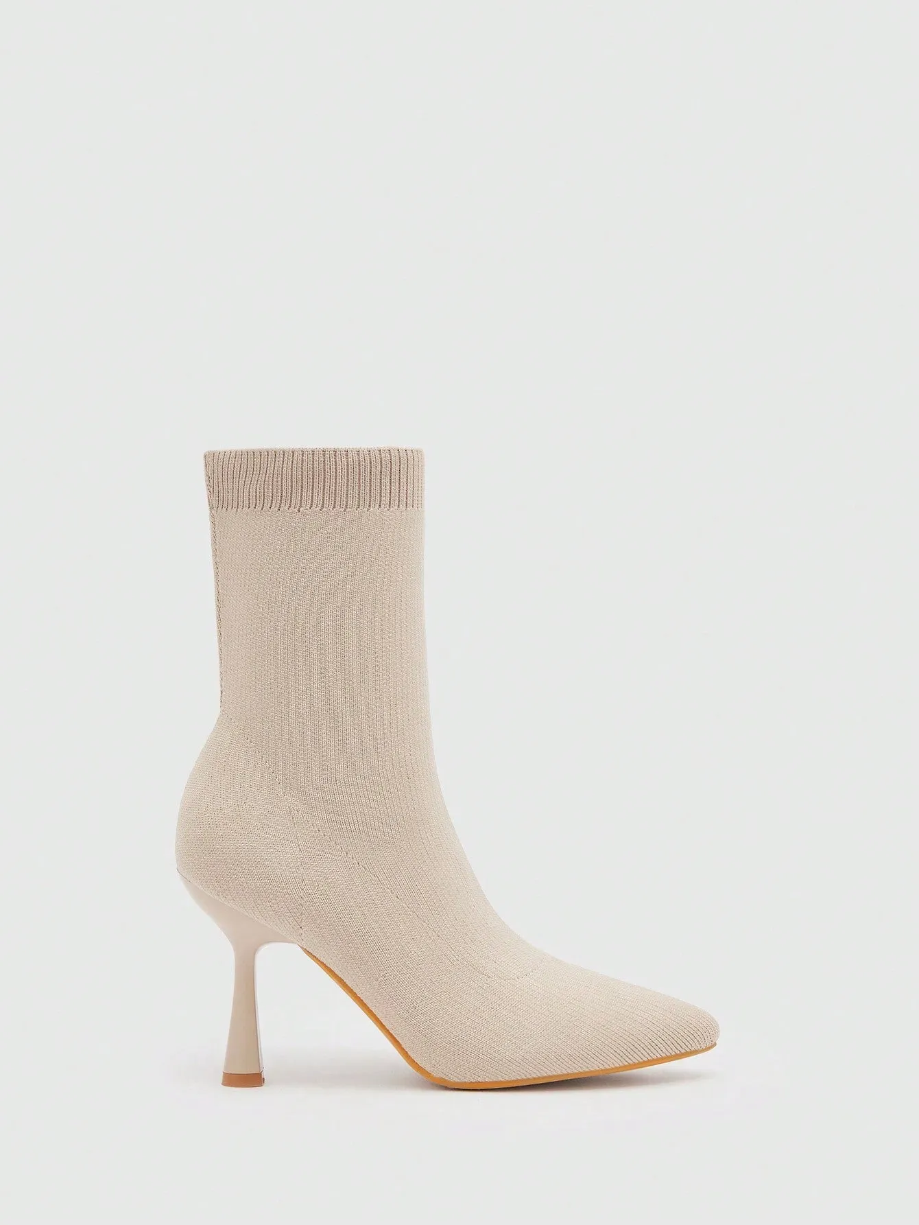 Point Toe, Heeled Sock Boots - Apricot