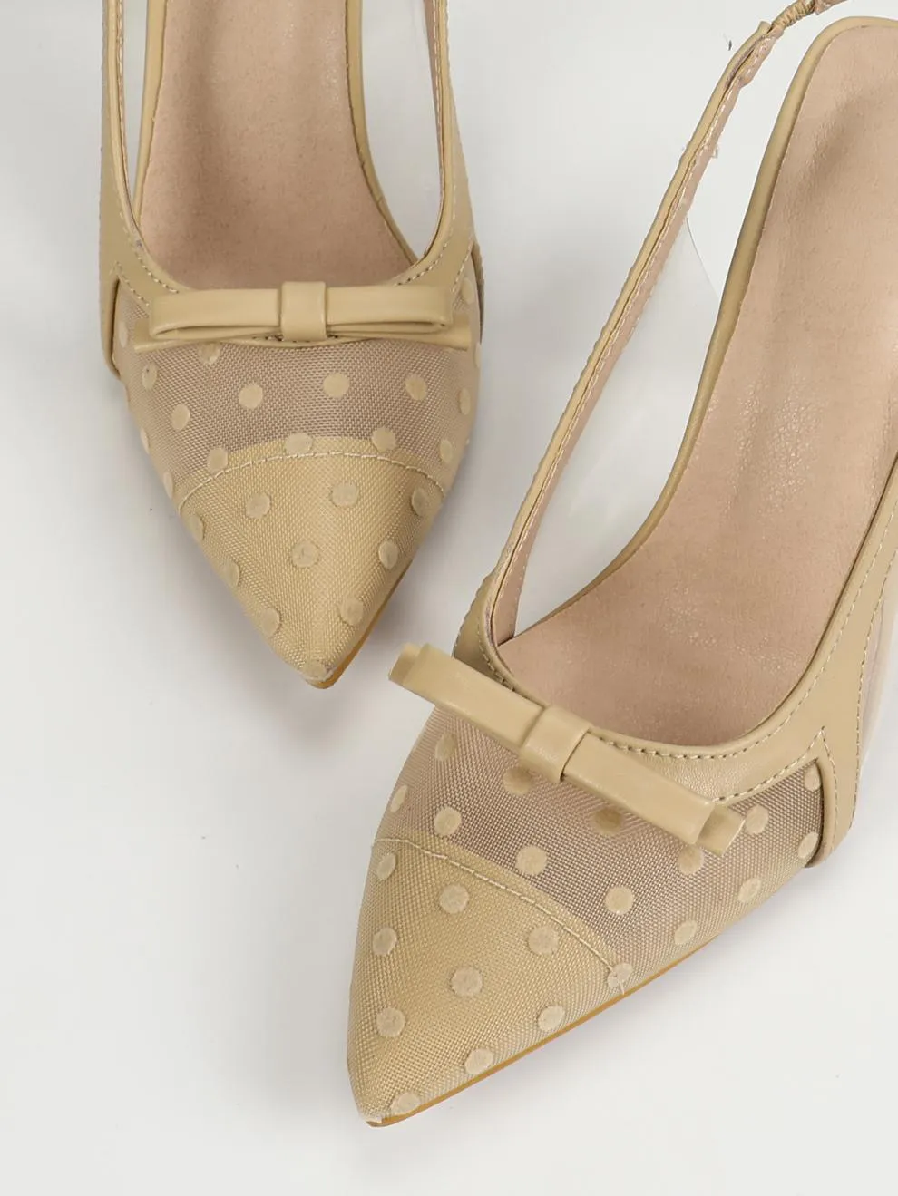 Pointed Mesh Back Strap Casual High Heels