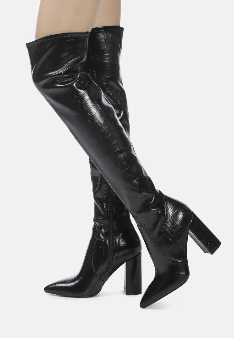 Pokey Suede Over The Knee Block Heeled Boots By Ruw