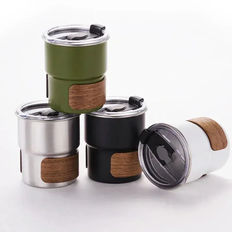 Portable 300ml Stainless Steel Coffee Mug with Lid - Heat Resistant Camping Mug