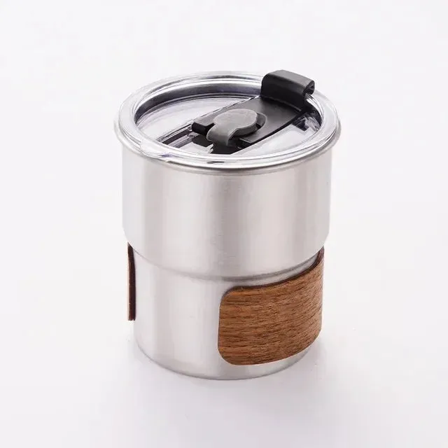 Portable 300ml Stainless Steel Coffee Mug with Lid - Heat Resistant Camping Mug