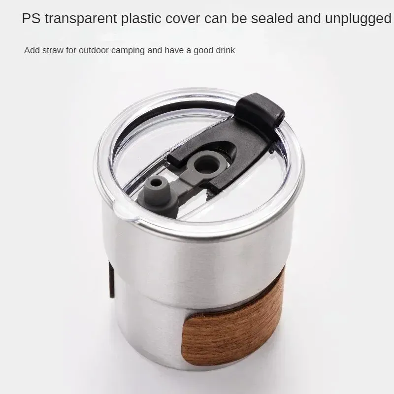 Portable 300ml Stainless Steel Coffee Mug with Lid - Heat Resistant Camping Mug