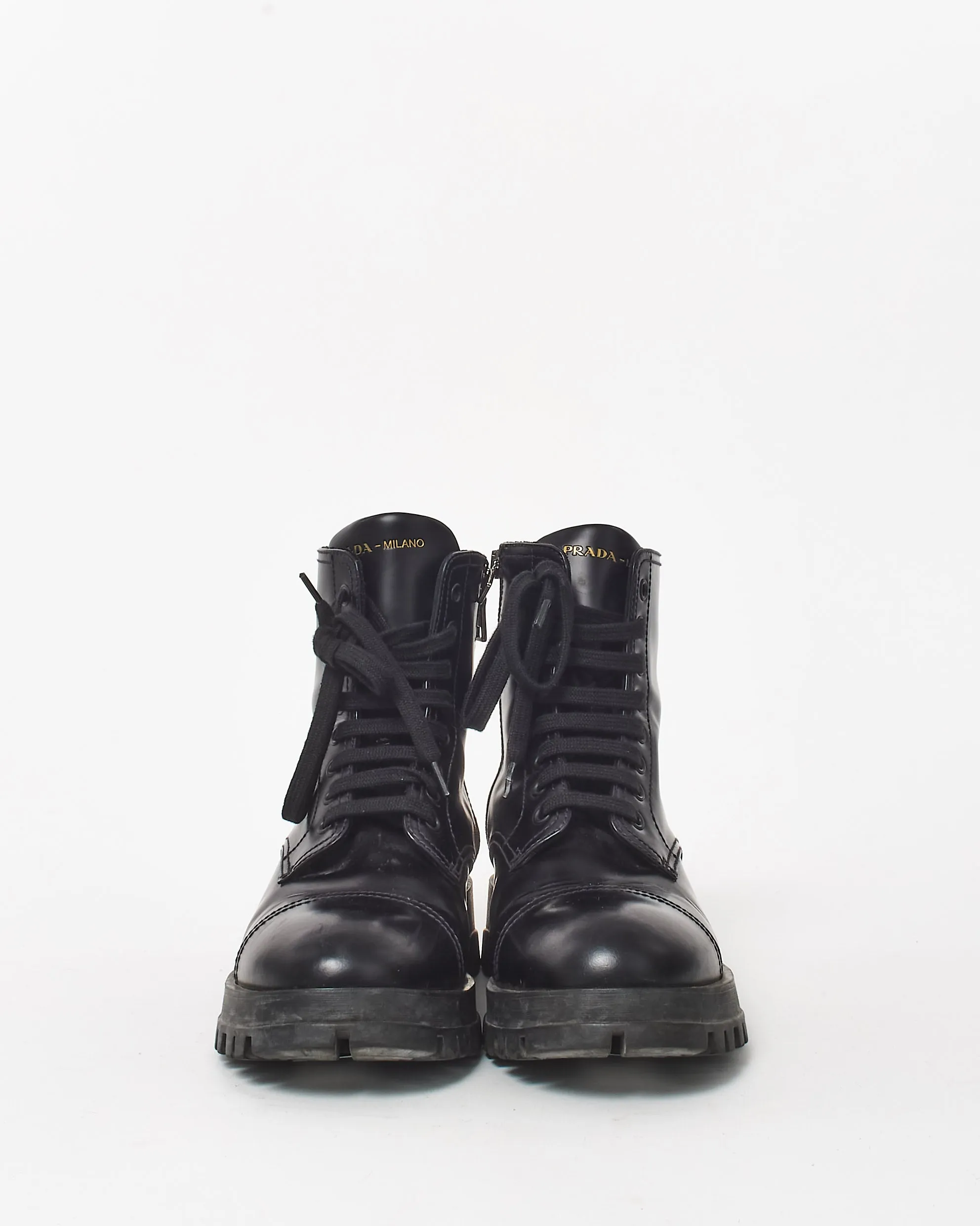 Prada Black Leather Combat Boots - 37.5