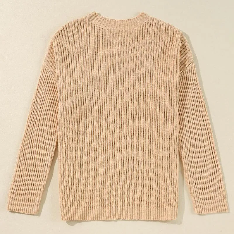 pricot Cable Knit Drop Shoulder Sweater