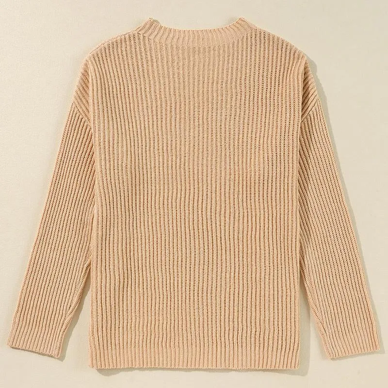 pricot Cable Knit Drop Shoulder Sweater