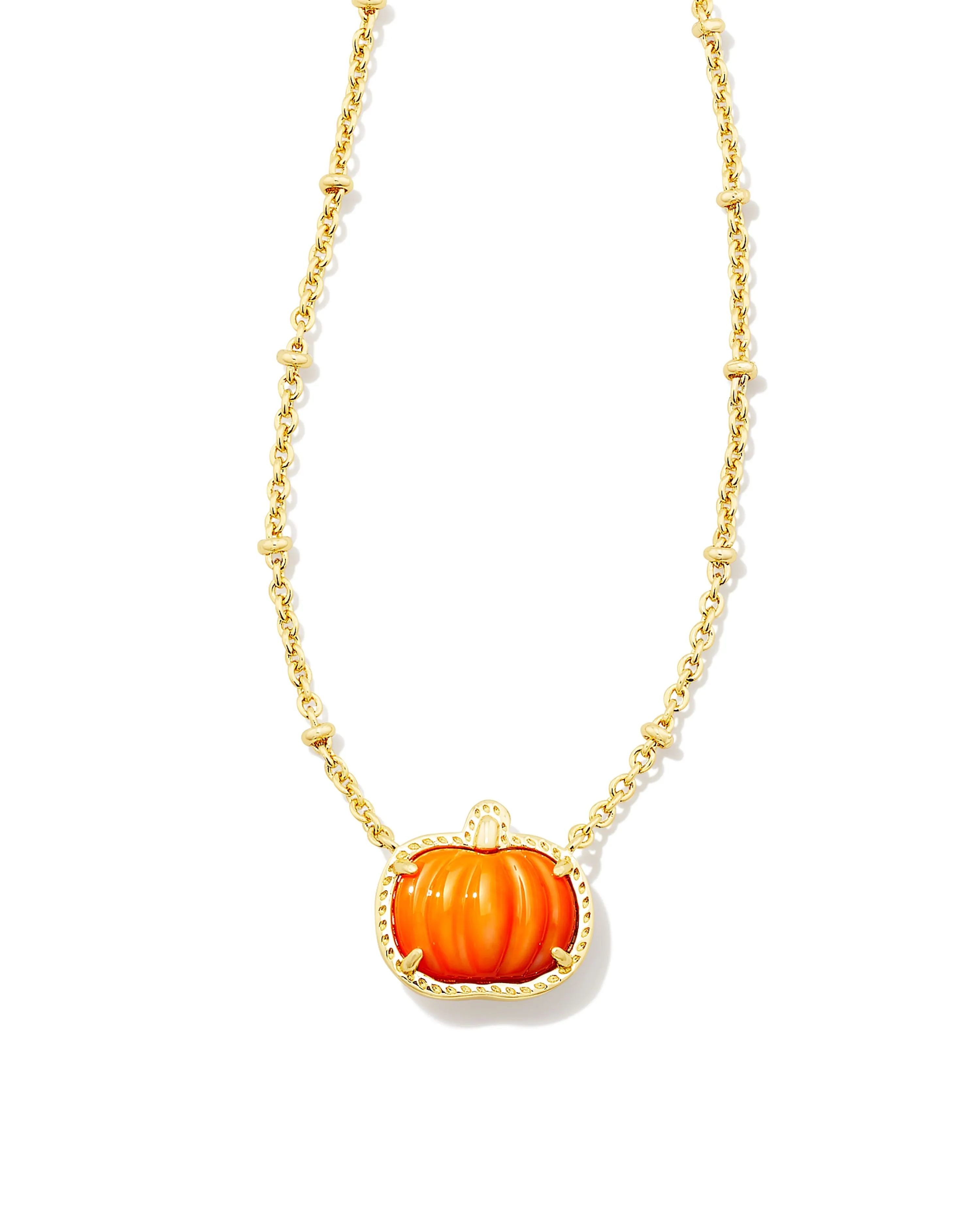 Pumpkin Short Pendant Necklace in Gold Orange Mother of Pearl