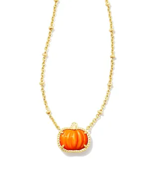 Pumpkin Short Pendant Necklace in Gold Orange Mother of Pearl