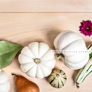 Pumpkins & Gourds on Wood Table