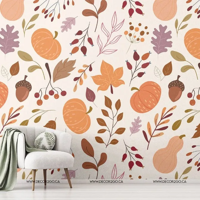Pumpkins & Leaves Wallpaper Mural