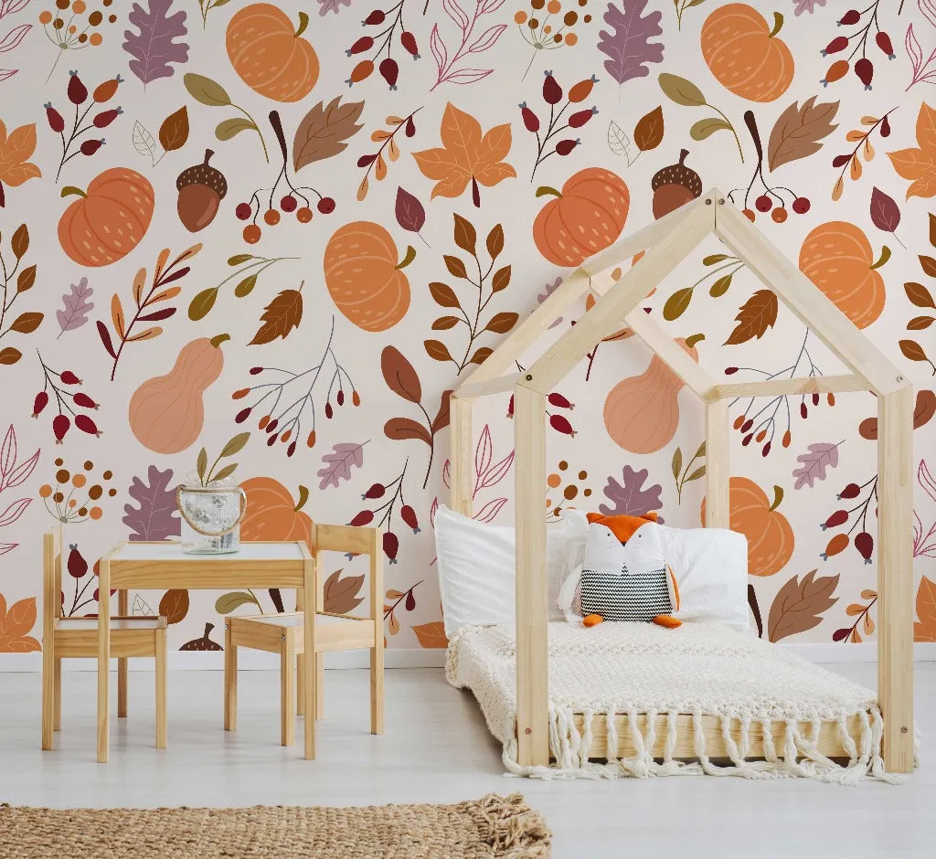 Pumpkins & Leaves Wallpaper Mural