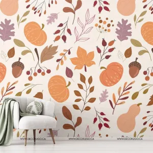 Pumpkins & Leaves Wallpaper Mural