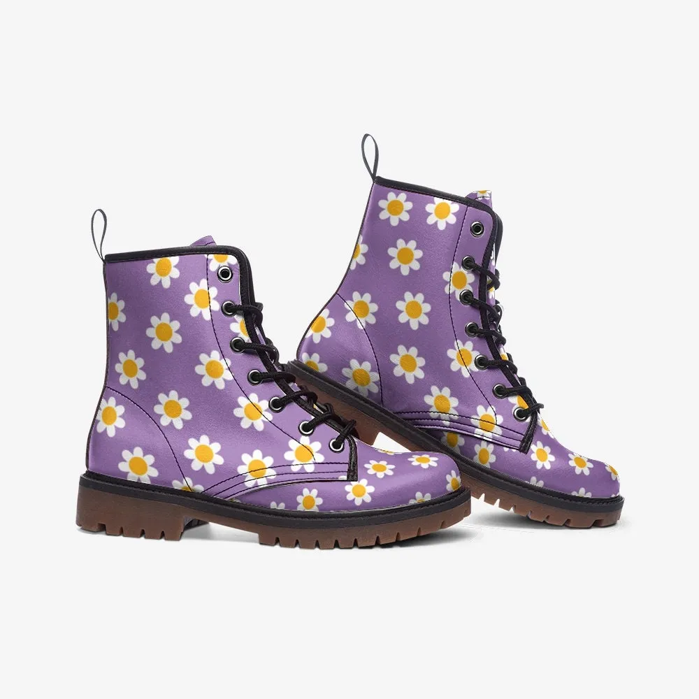 Purple Daisies Vegan Leather Unisex Boots