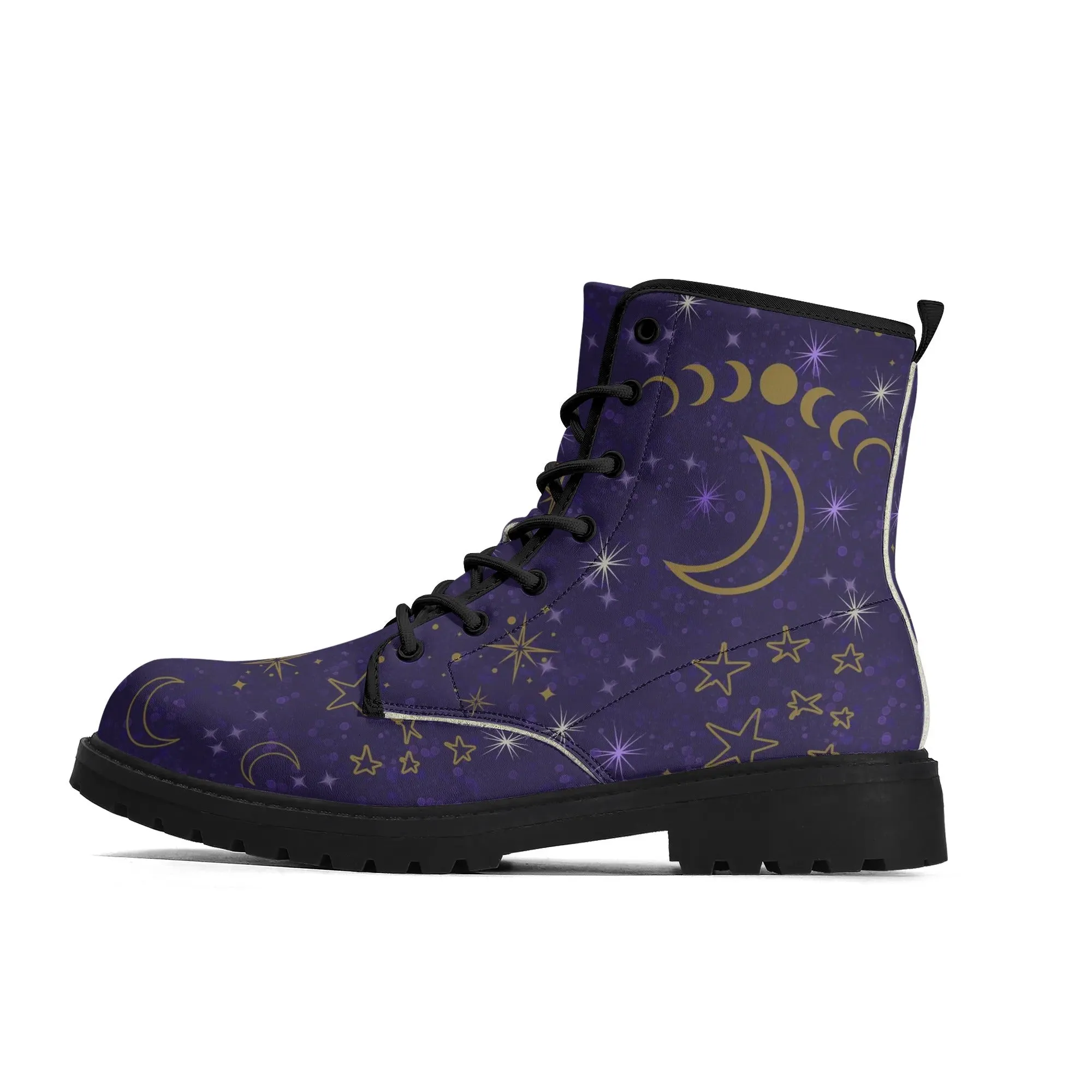 Purple Moon Phases Celestial Womens Vegan Boots