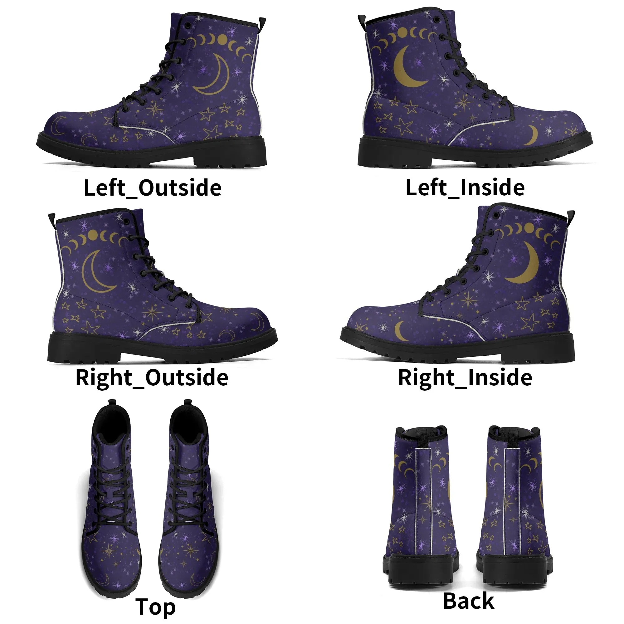 Purple Moon Phases Celestial Womens Vegan Boots