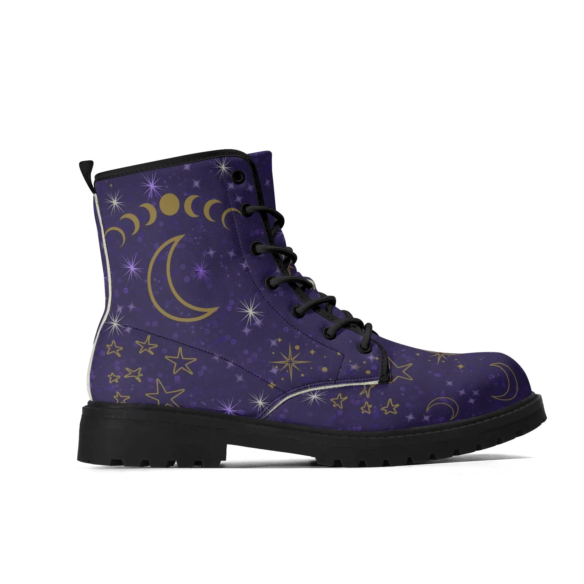 Purple Moon Phases Celestial Womens Vegan Boots