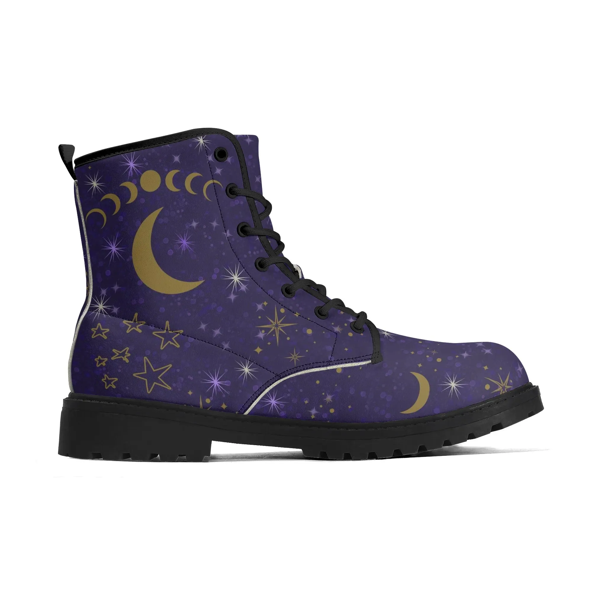 Purple Moon Phases Celestial Womens Vegan Boots