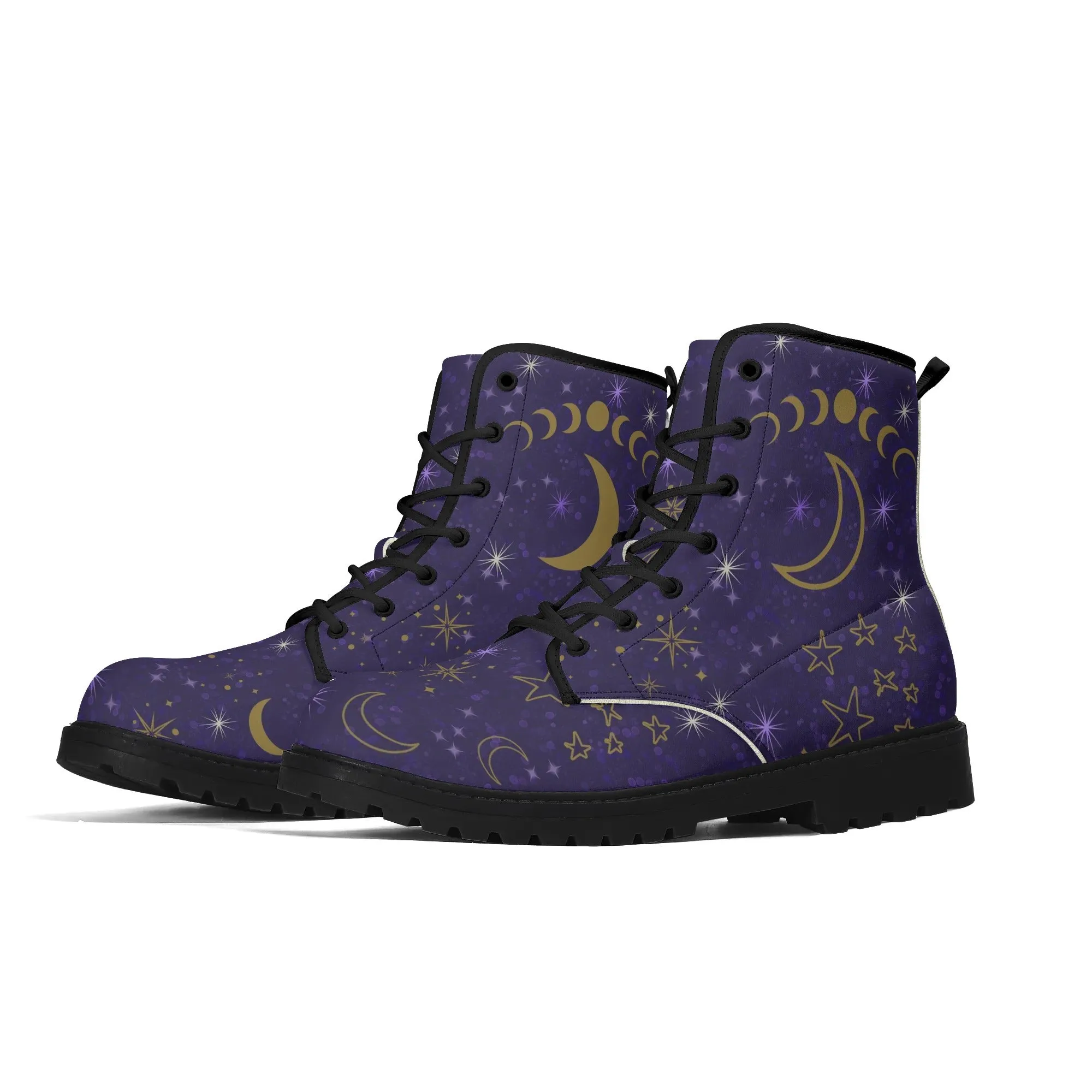 Purple Moon Phases Celestial Womens Vegan Boots