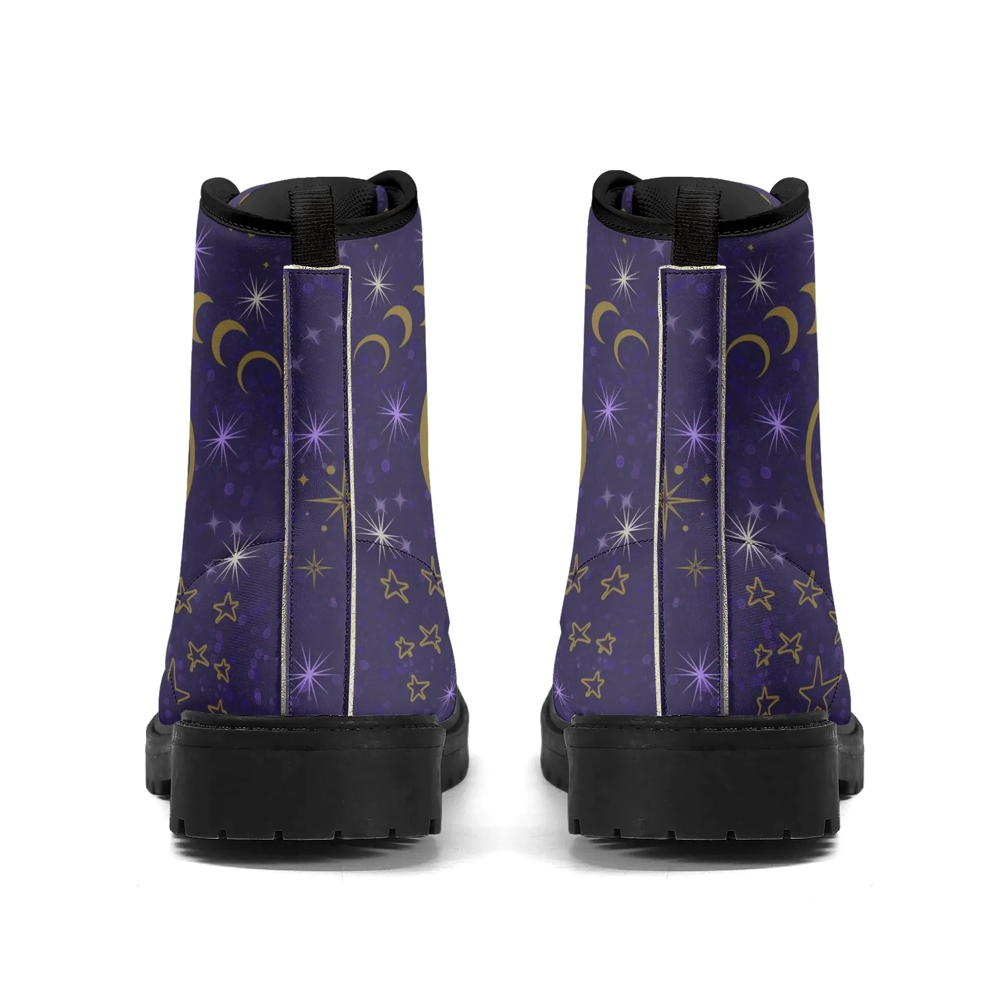 Purple Moon Phases Celestial Womens Vegan Boots