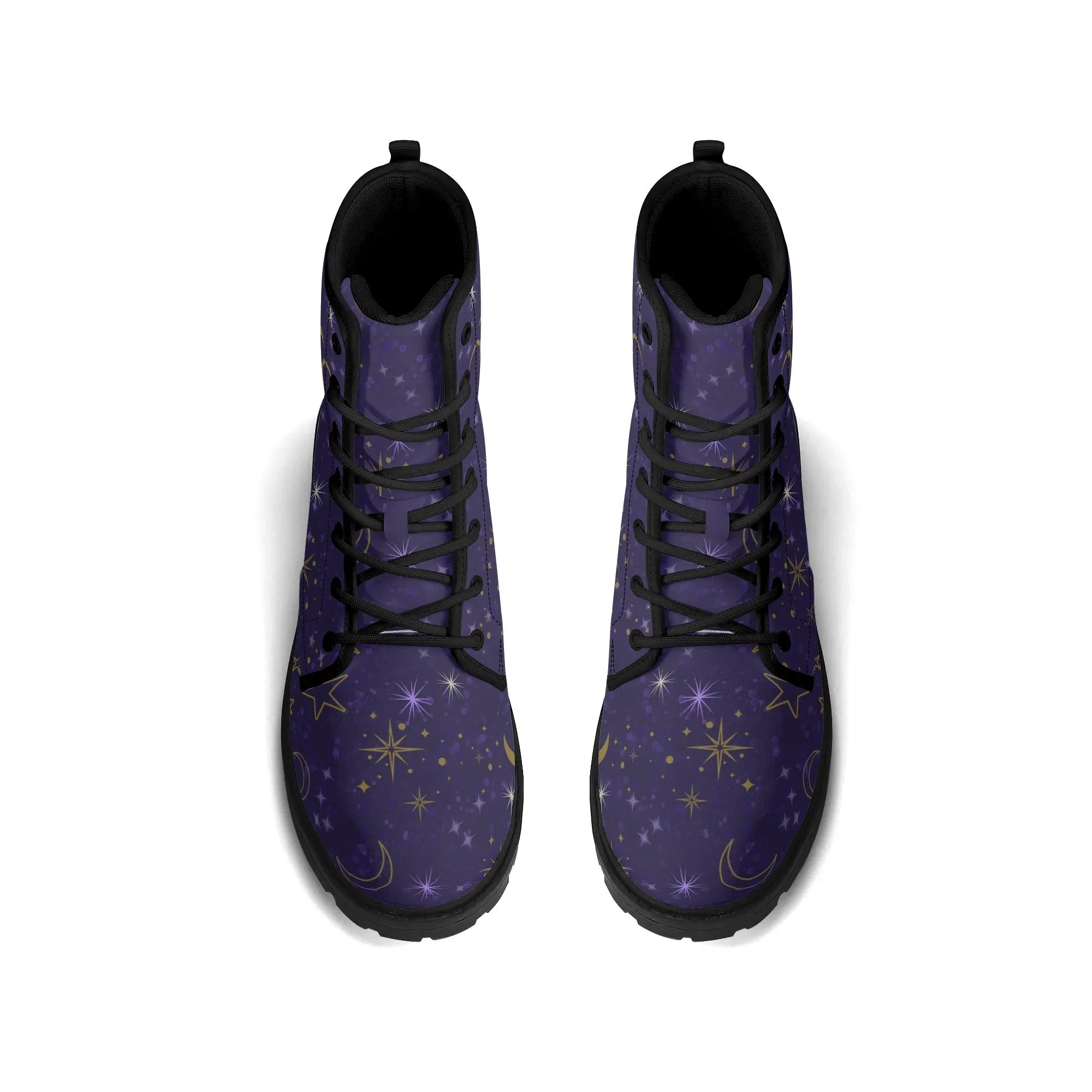 Purple Moon Phases Celestial Womens Vegan Boots