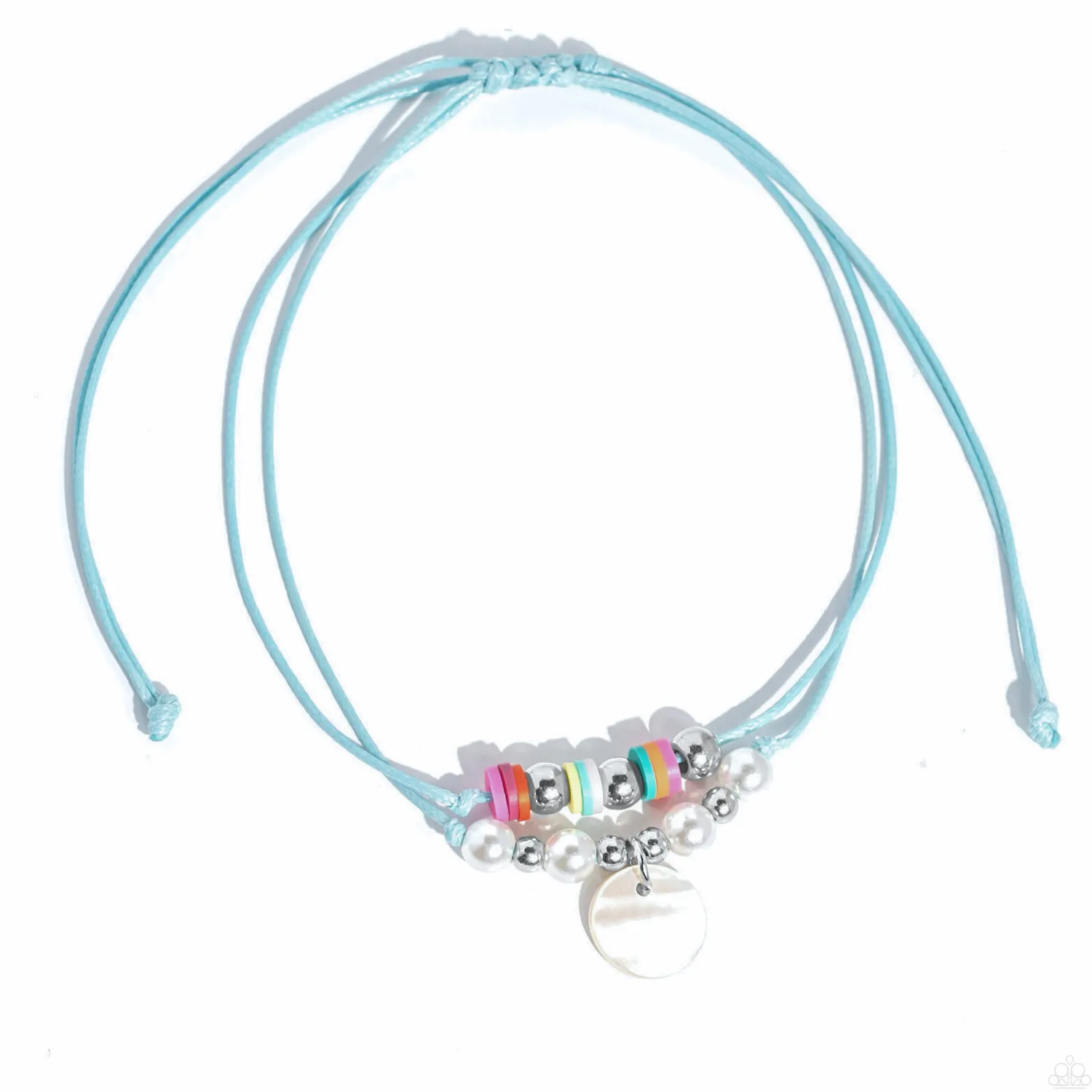 "ALL TIDE Up" Blue Corded & Layered With Studs & Shells Chain Clasp Anklet