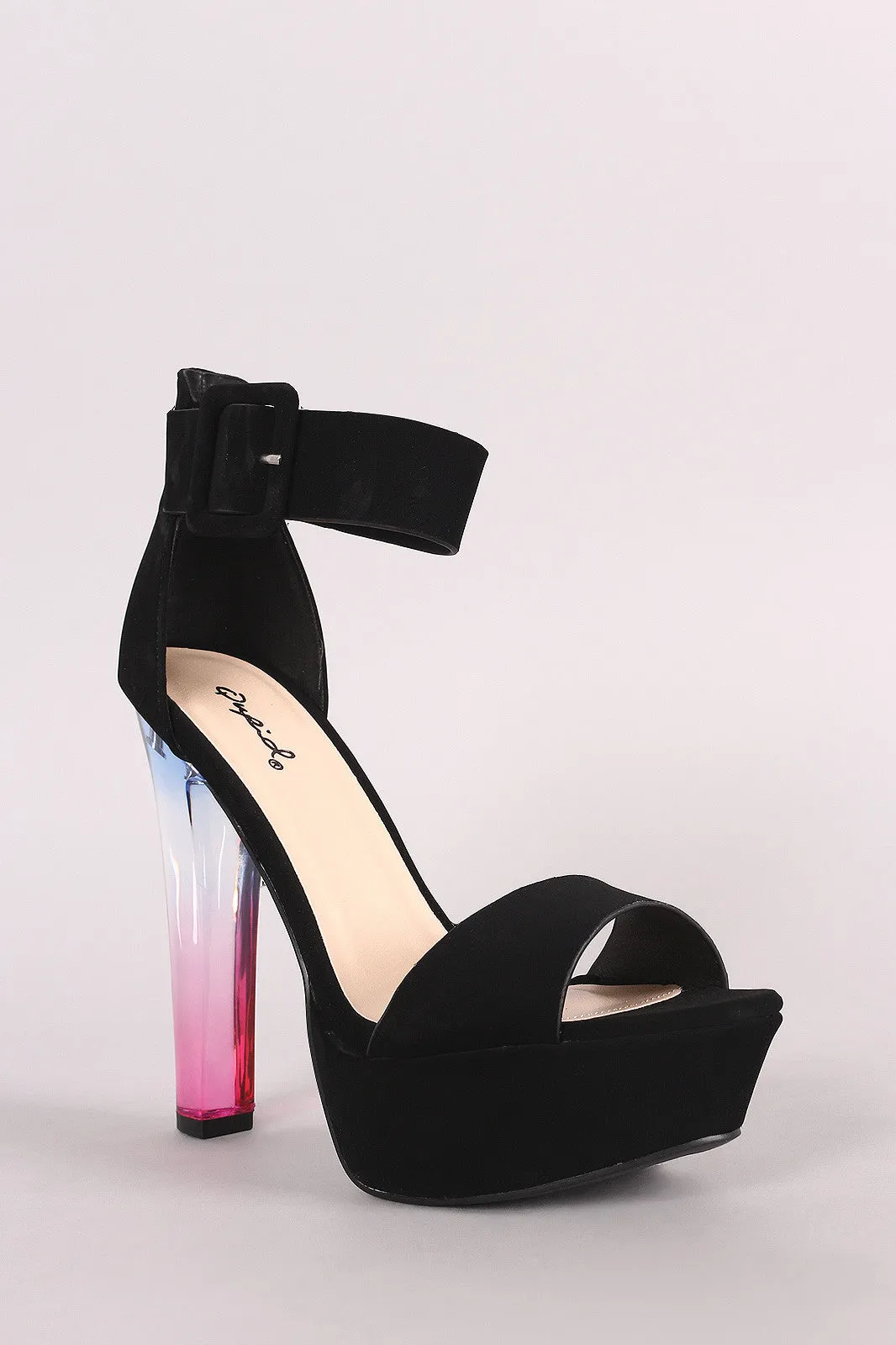 Qupid Nubuck Ankle Strap Platform Ombre Perspex Heel