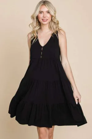 Racerback Black Tiered Tank Dress