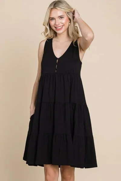 Racerback Black Tiered Tank Dress