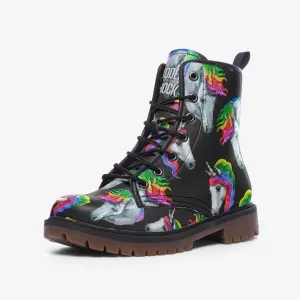 Rainbow Unicorn LGBTQ  Black Vegan Leather Unisex Boots