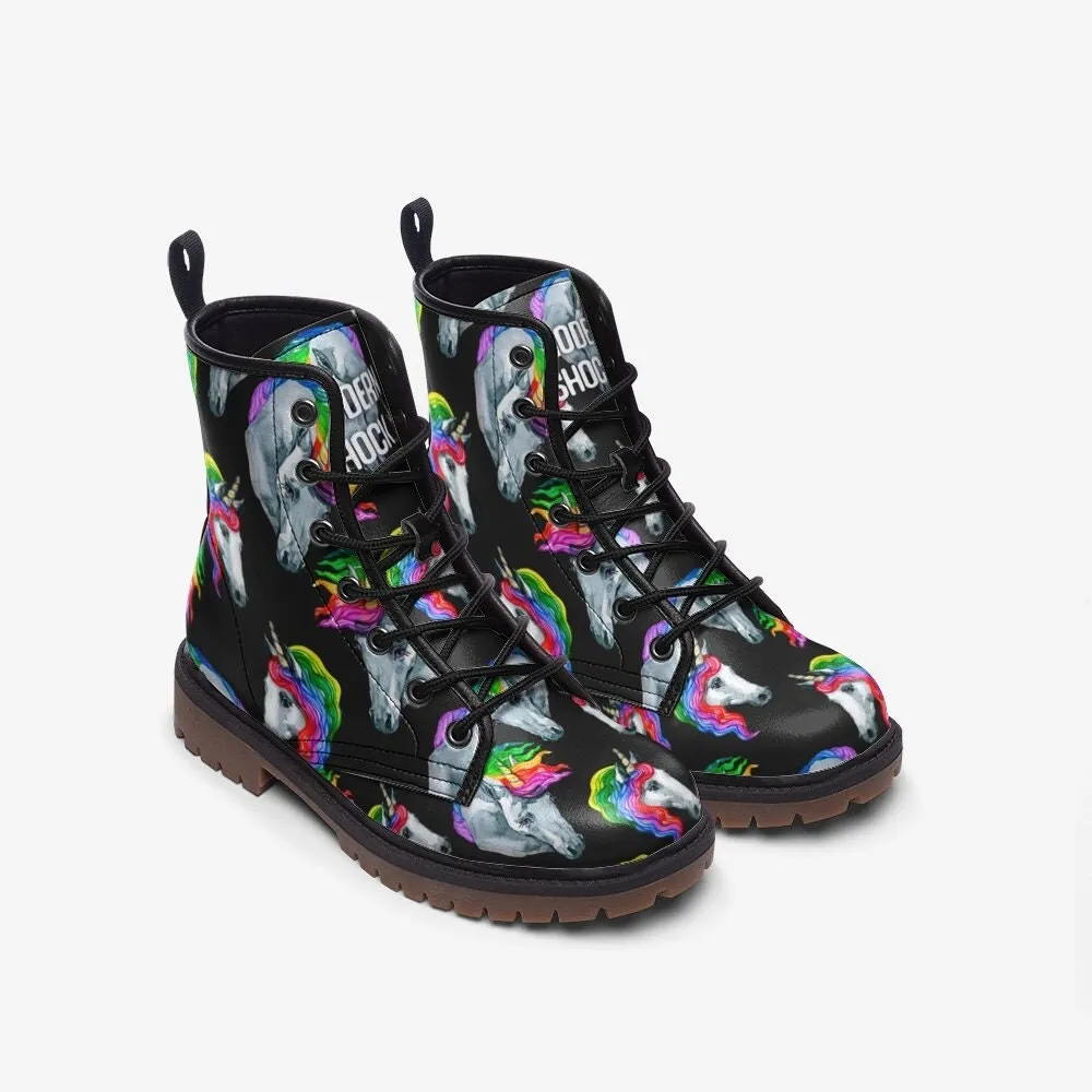 Rainbow Unicorn LGBTQ  Black Vegan Leather Unisex Boots