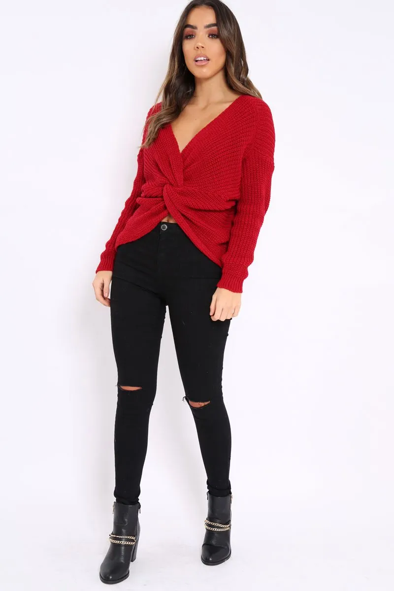 Red Knot Back Knit Jumper - Kerri