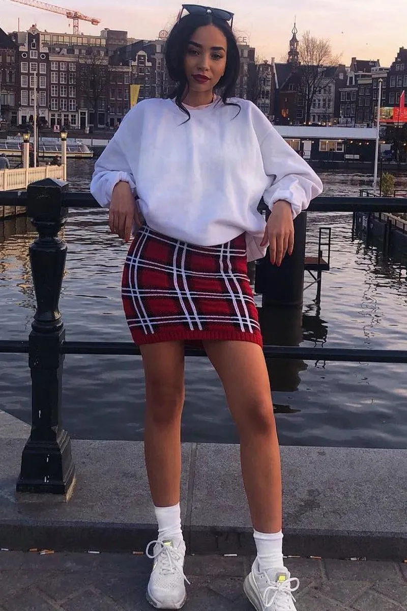 Red Tartan Knit Mini Skirt - Chantelle