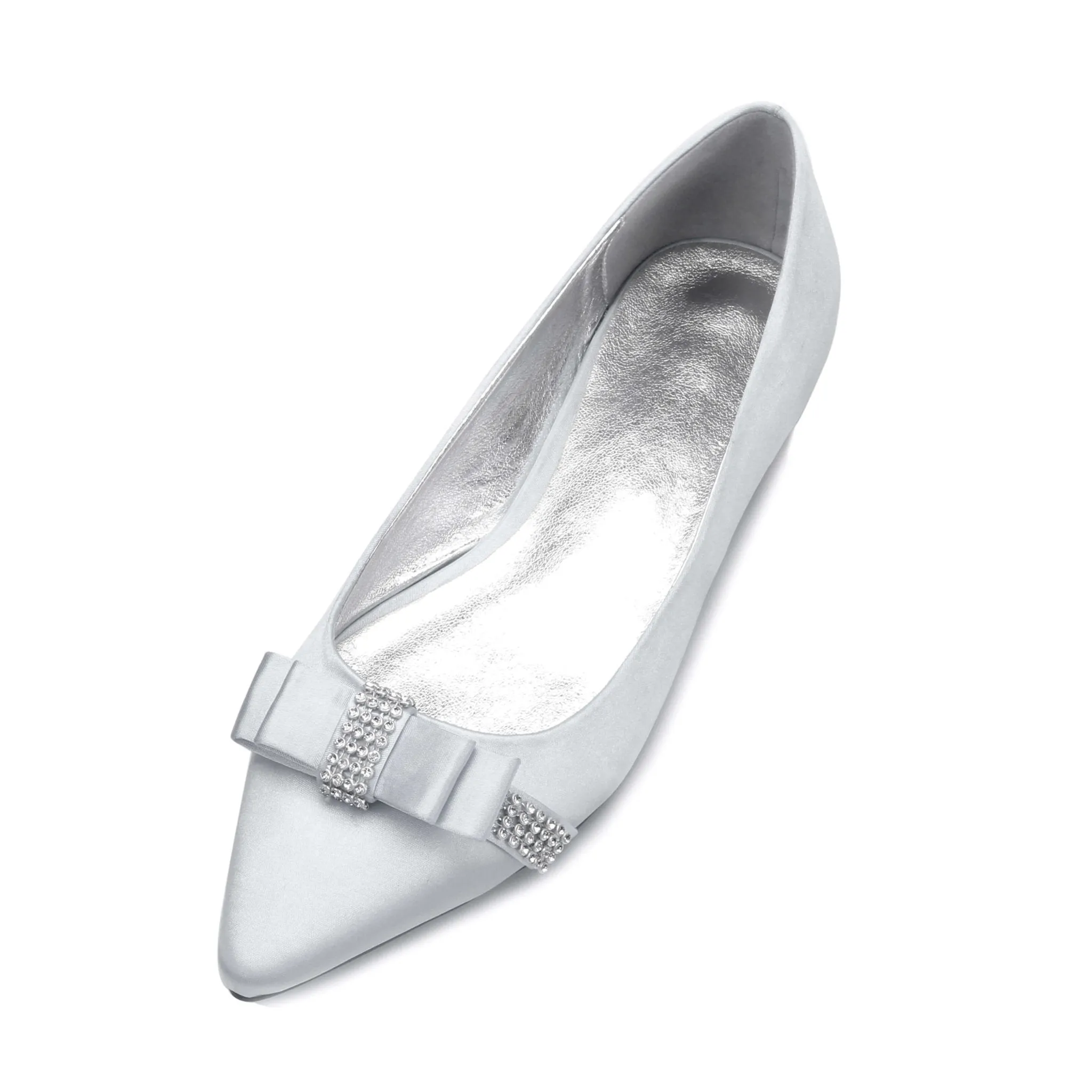 Rhinestone Bow Satin Flats Party Prom Shoes