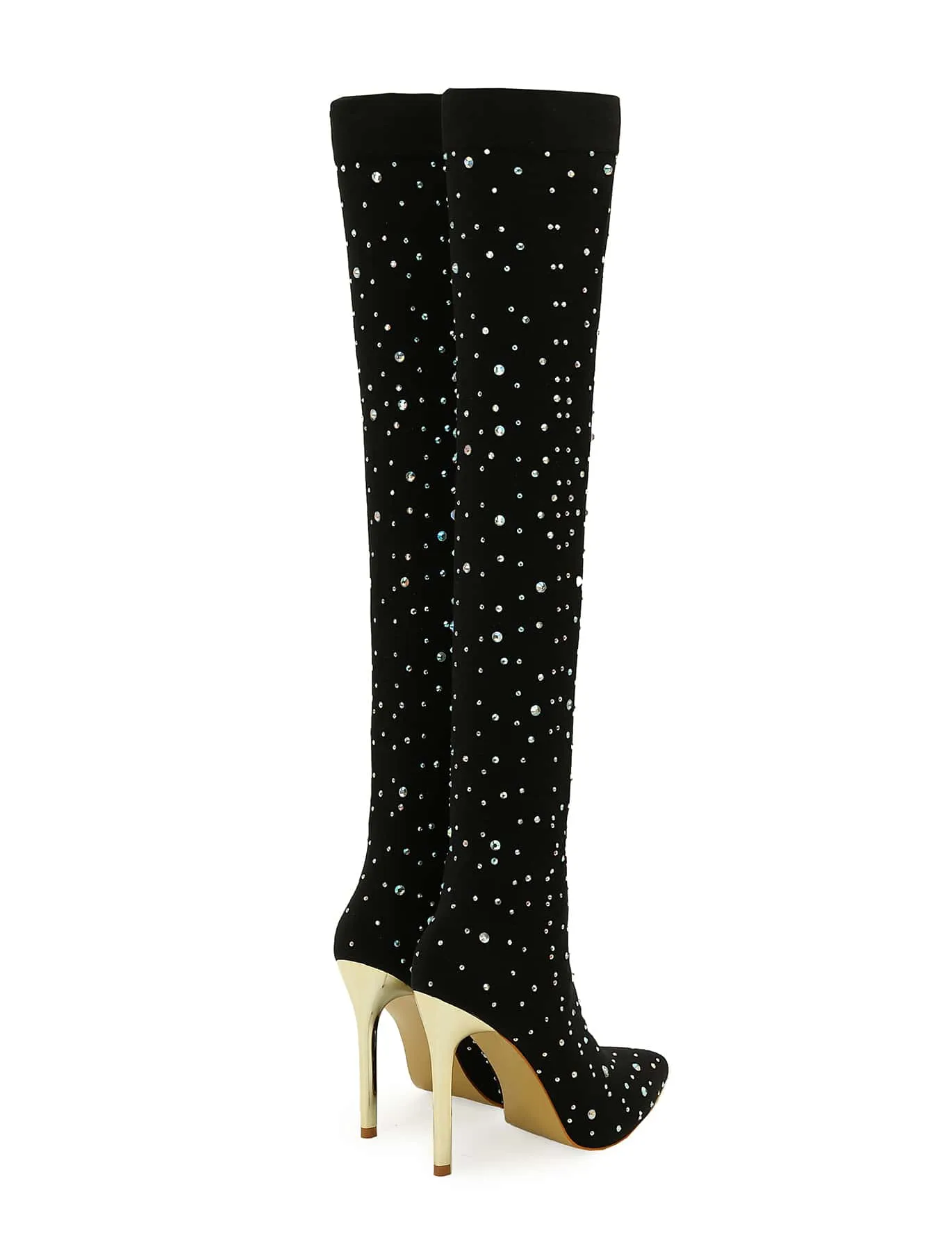 Rhinestone Decor High Heeled-Tight Boots