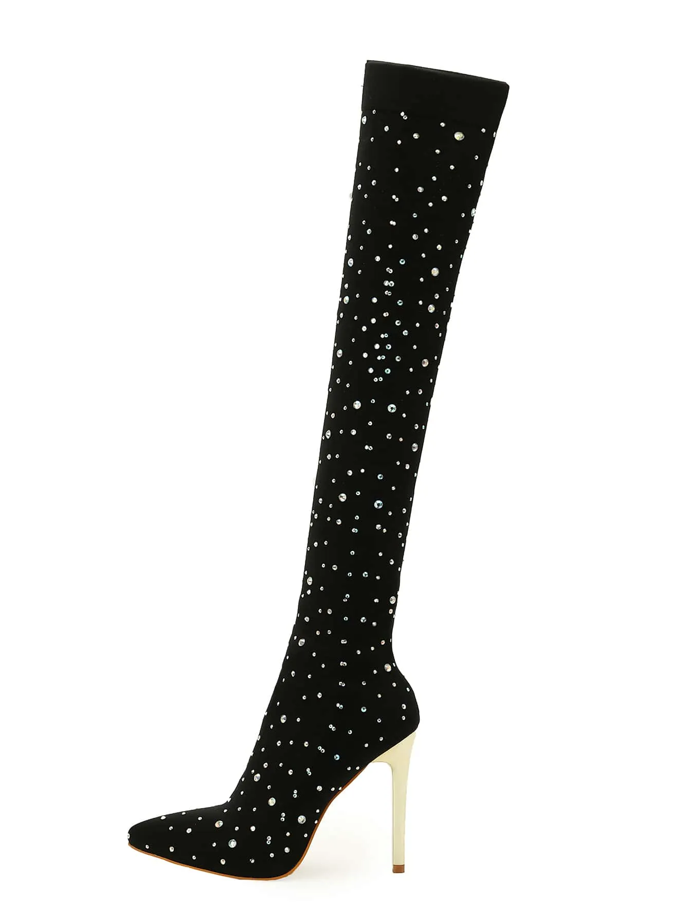 Rhinestone Decor High Heeled-Tight Boots
