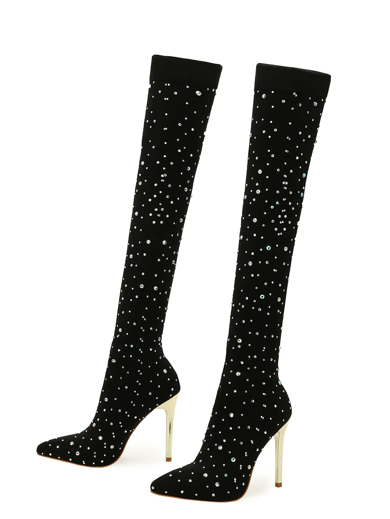 Rhinestone Decor High Heeled-Tight Boots