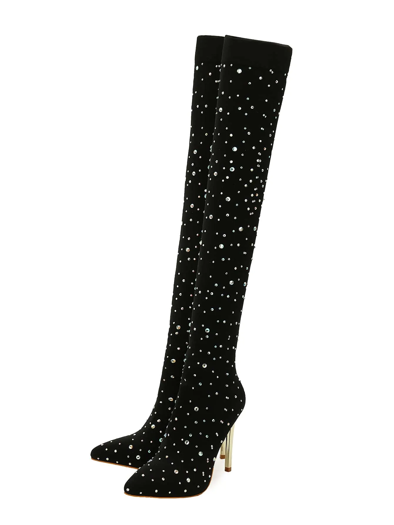 Rhinestone Decor High Heeled-Tight Boots