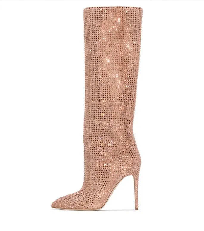 Rhinestone Pointed Toe Heeled Boots