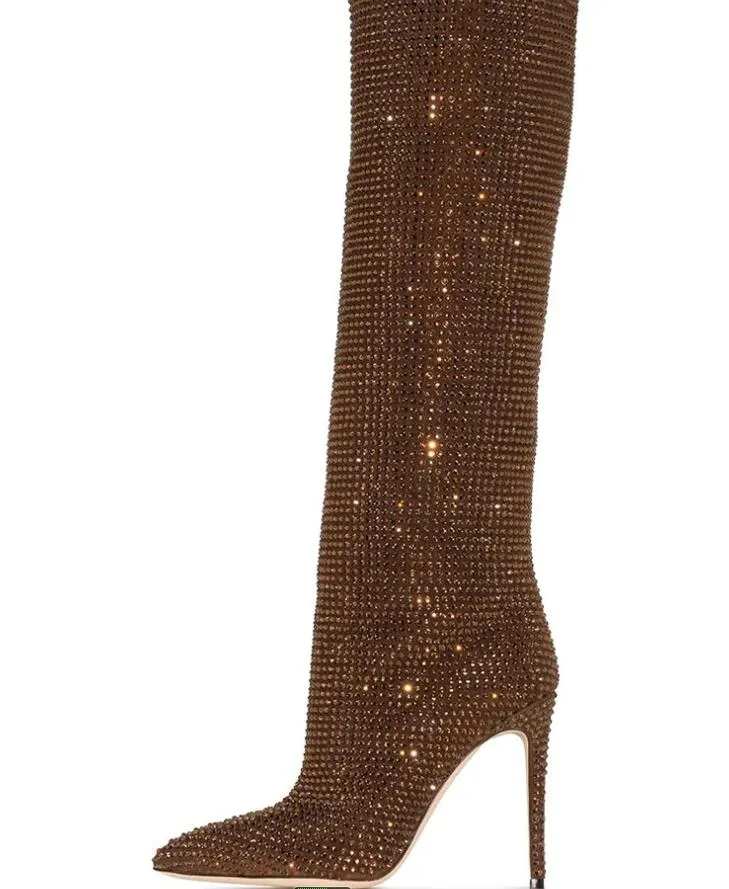 Rhinestone Pointed Toe Heeled Boots