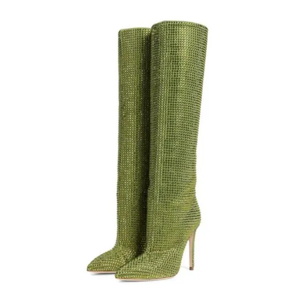 Rhinestone Pointed Toe Heeled Boots