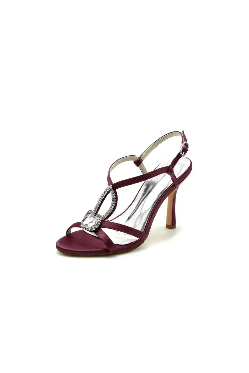 Rhinestone Satin Open Toe High Heels