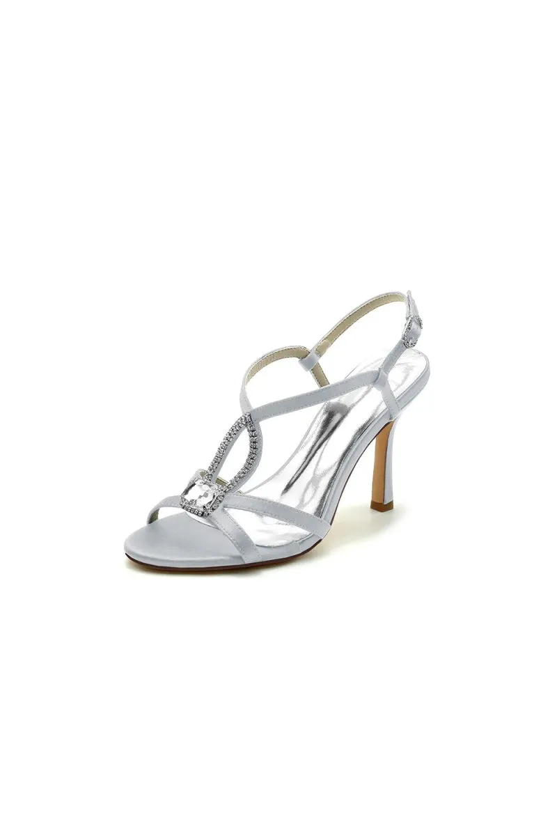 Rhinestone Satin Open Toe High Heels