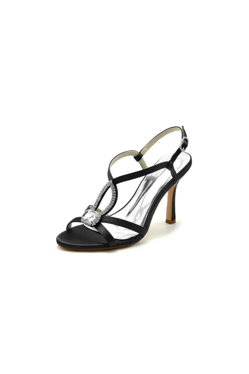 Rhinestone Satin Open Toe High Heels